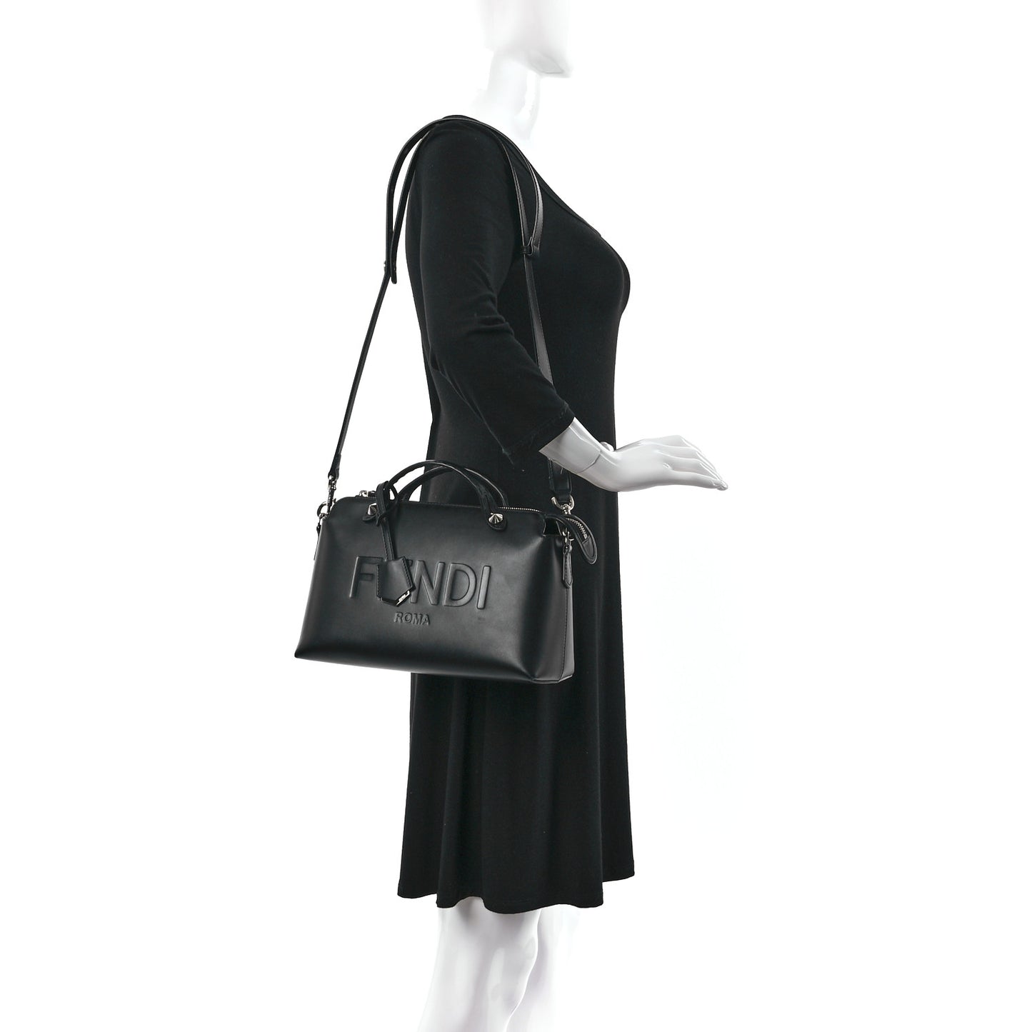 Vitello King Logo Embossed Medium By The Way Boston Bag Black