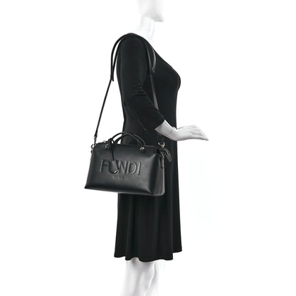Fendi Vitello King Logo Embossed Medium By The Way Boston Bag Black 2 of 9