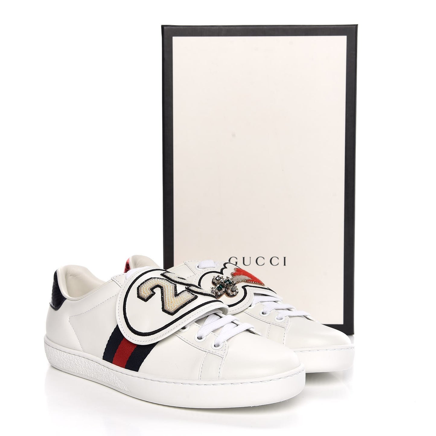 Calfskin Ayers Web Dagger Embroidered Ace Sneakers 37 White