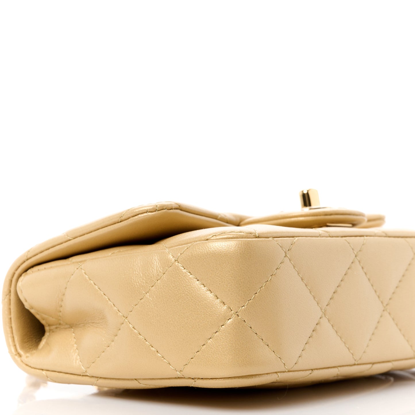 Metallic Lambskin Resin Quilted Top Handle Mini Flap Gold