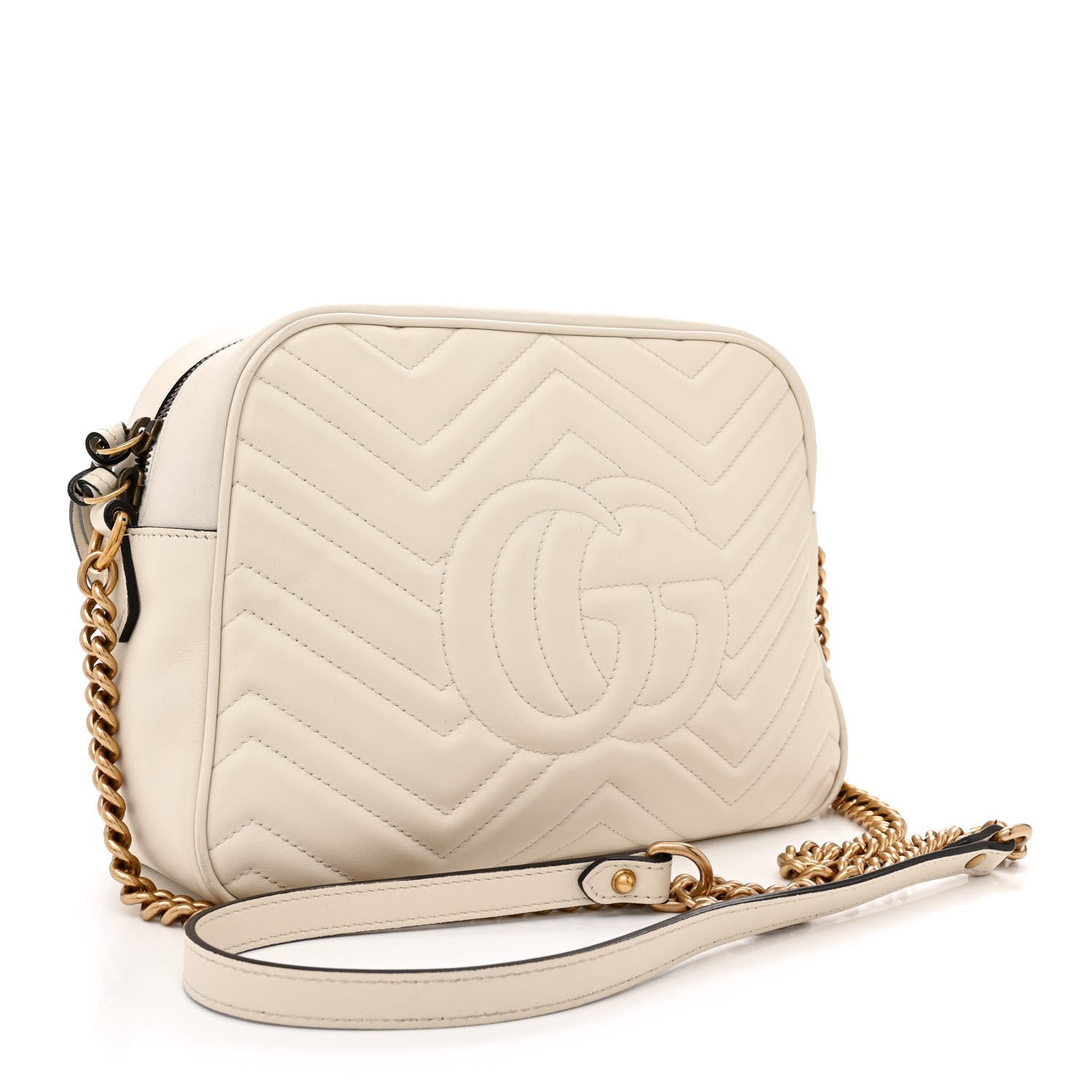 Gucci Calfskin Matelasse Medium GG Marmont Chain Shoulder Bag Mystic White 3 of 16