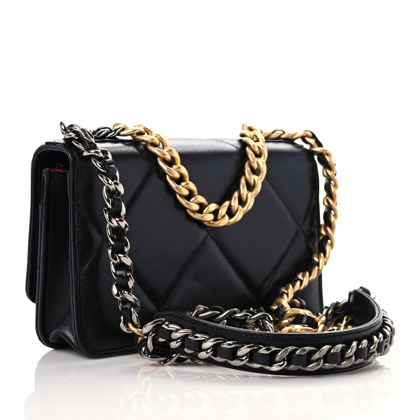 Lambskin Quilted Chanel 19 Wallet On Chain WOC Black