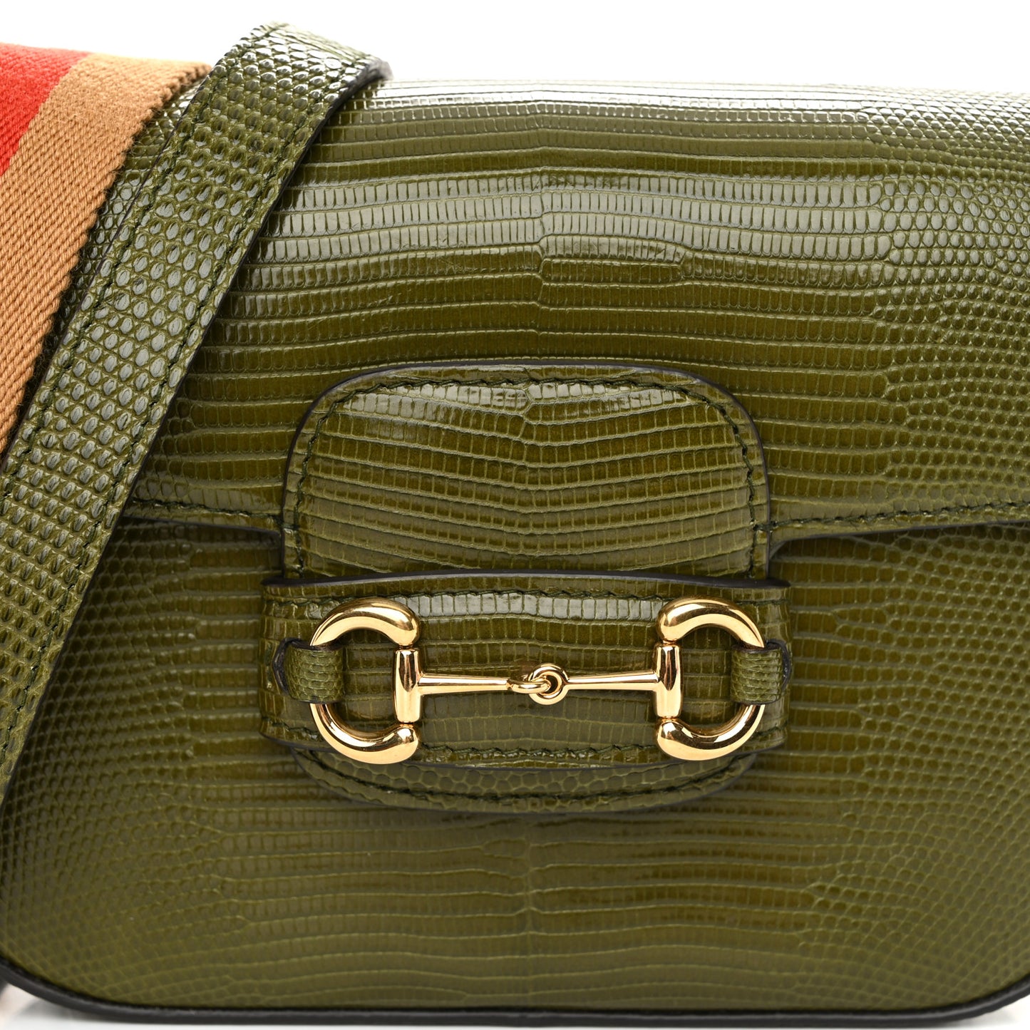 Lizard Web Mini Horsebit 1955 Shoulder Bag Green