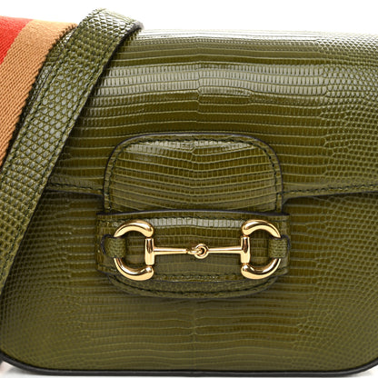 Gucci Lizard Web Mini Horsebit 1955 Shoulder Bag Green 9 of 11