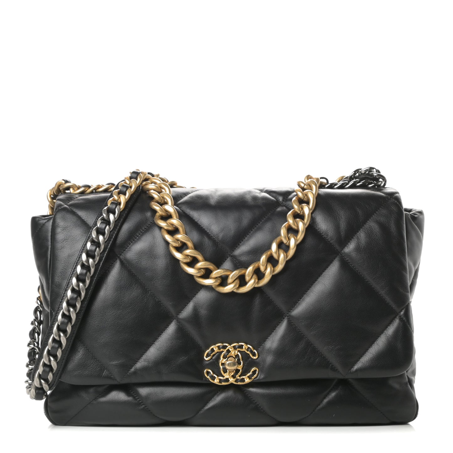 Goatskin Quilted Maxi Chanel 19 Flap Black