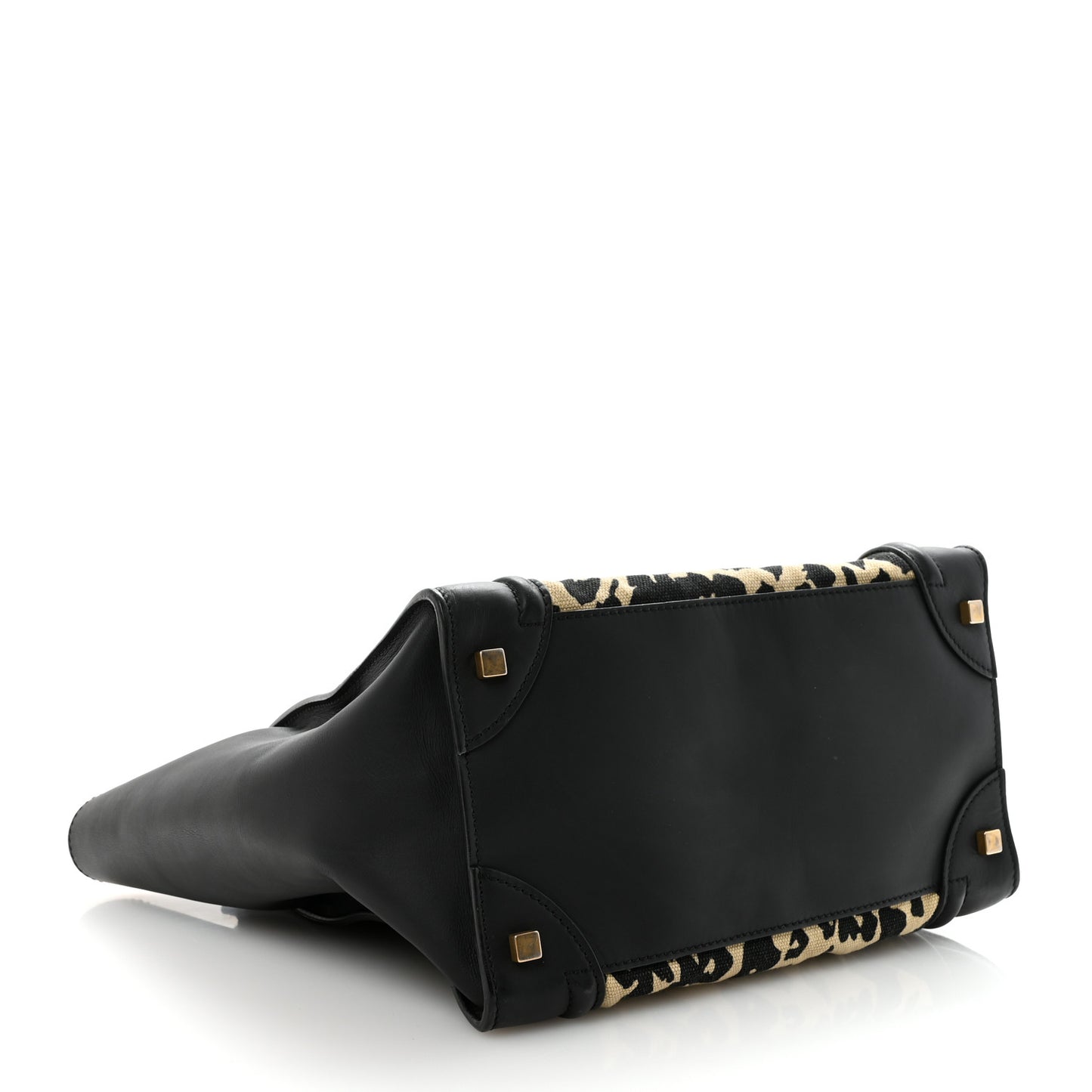 Canvas Smooth Calfskin Leopard Print Mini Luggage Black