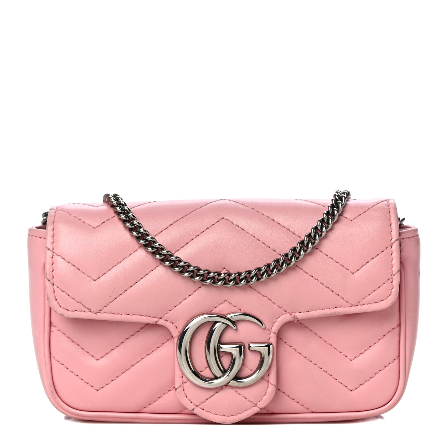 Calfskin Matelasse Super Mini GG Marmont Shoulder Bag Wild Rose