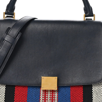 Celine Smooth Calfskin Striped Canvas Small Trapeze Navy Blue 7 of 9