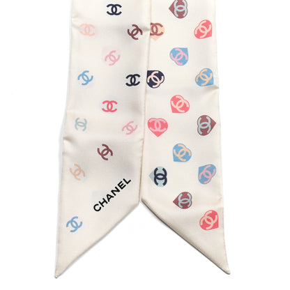 Chanel Silk Heart CC Slim Bandeau Scarf Ivory 2 of 3