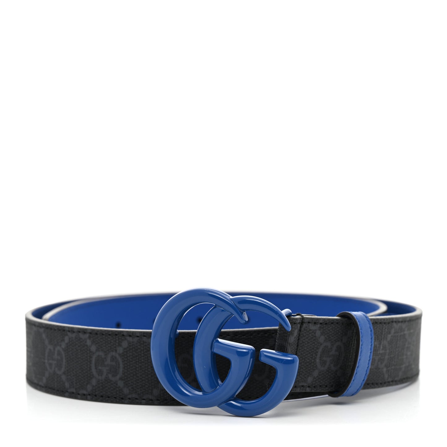 GG Supreme Monogram Plutone Calfskin Enamel Double G 30mm Belt 85 34 Black Metal Blue