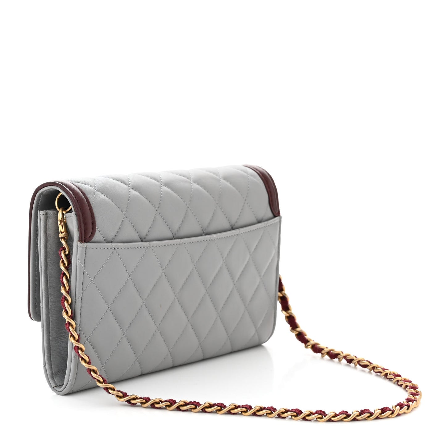 Lambskin Quilted Two Tone Clutch With Chain Grey Burgundy
