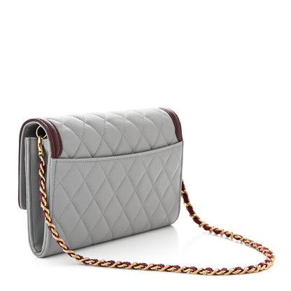 Chanel Lambskin Quilted Two Tone Clutch With Chain Grey Burgundy 3 of 12