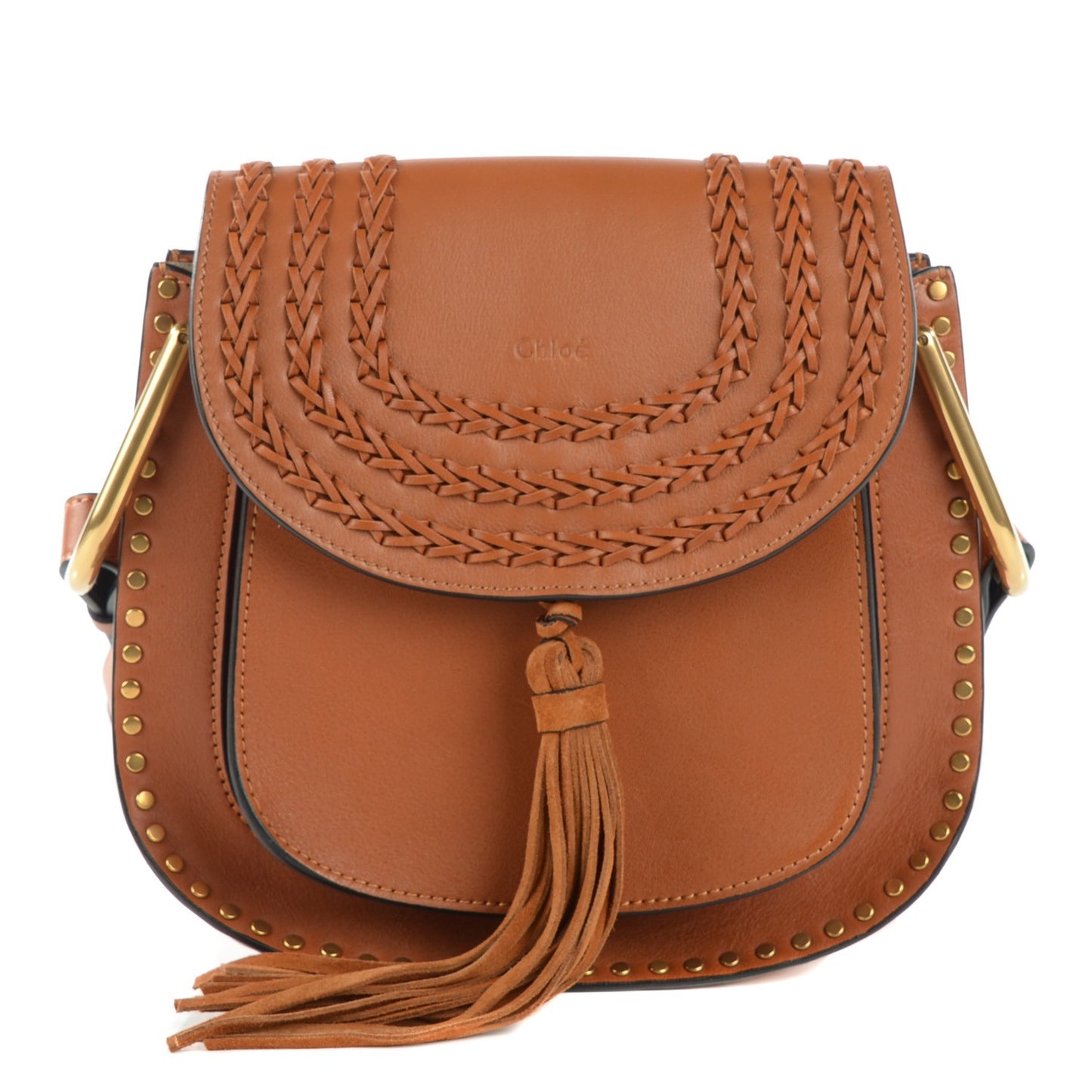 Calfskin Braided Small Hudson Shoulder Bag Caramel