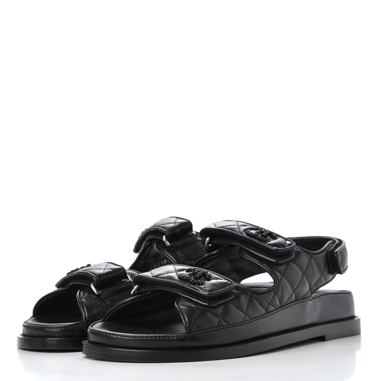 Lambskin Quilted Velcro Dad Sandals 38.5 Black