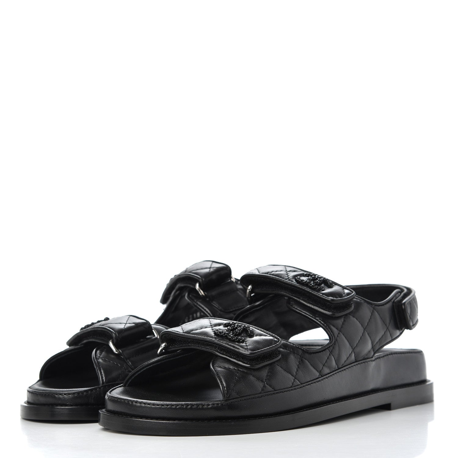 Chanel Lambskin Quilted Velcro Dad Sandals 38.5 Black 3 of 9