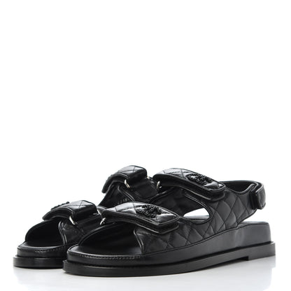 Chanel Lambskin Quilted Velcro Dad Sandals 38.5 Black 3 of 9