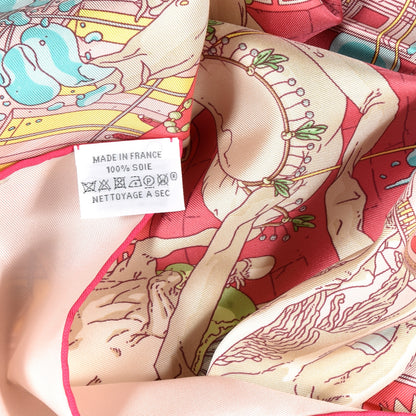 Hermes Silk La Legende Du Cheval A Plumes Scarf 90 Rose Pale Jaune Vif Turquoise 4 of 4