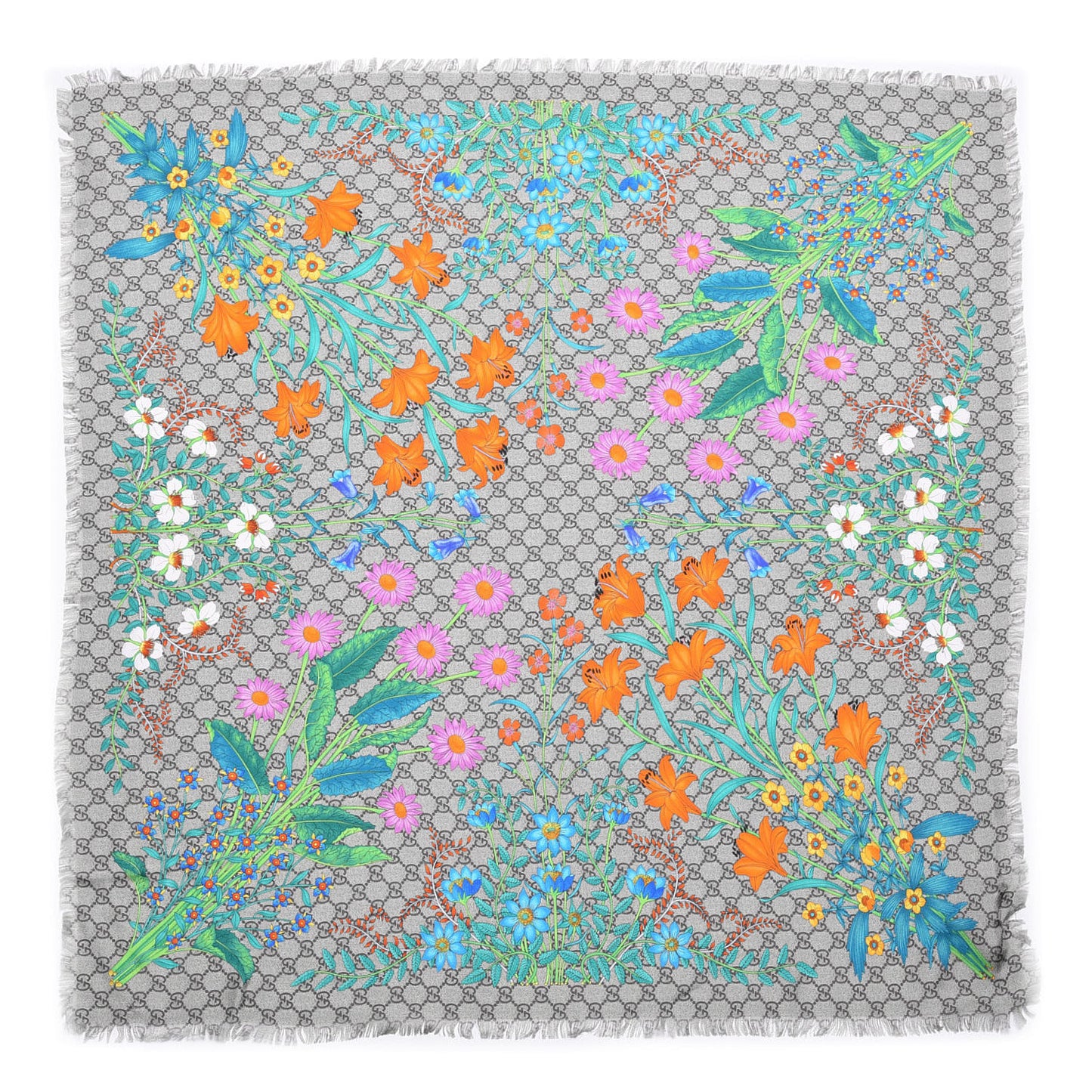 Silk Twill GG Monogram Newflora GG Square Scarf Multicolor