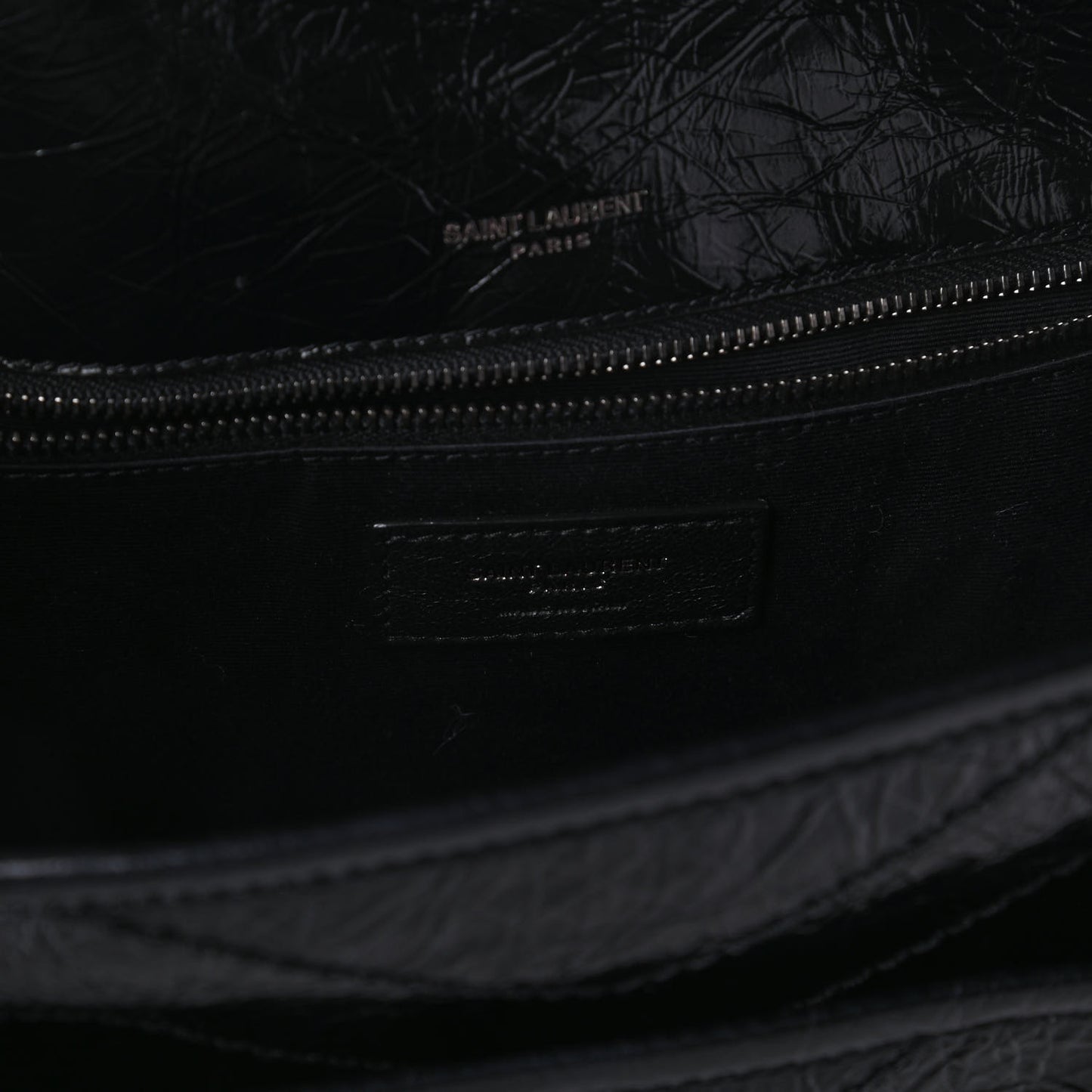 Crinkled Calfskin Matelasse Monogram Medium Niki Chain Satchel Black