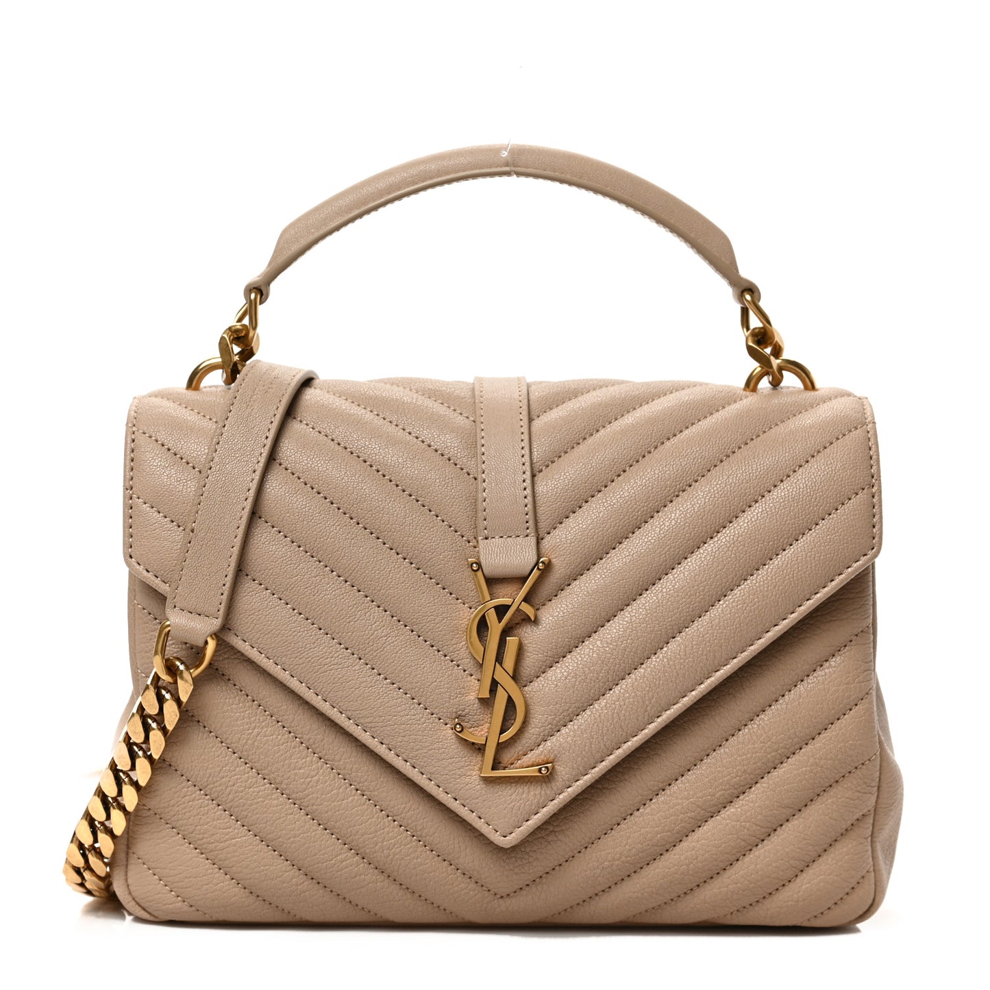 Sheepskin Matelasse Chevron Monogram Medium College Bag Dark Beige