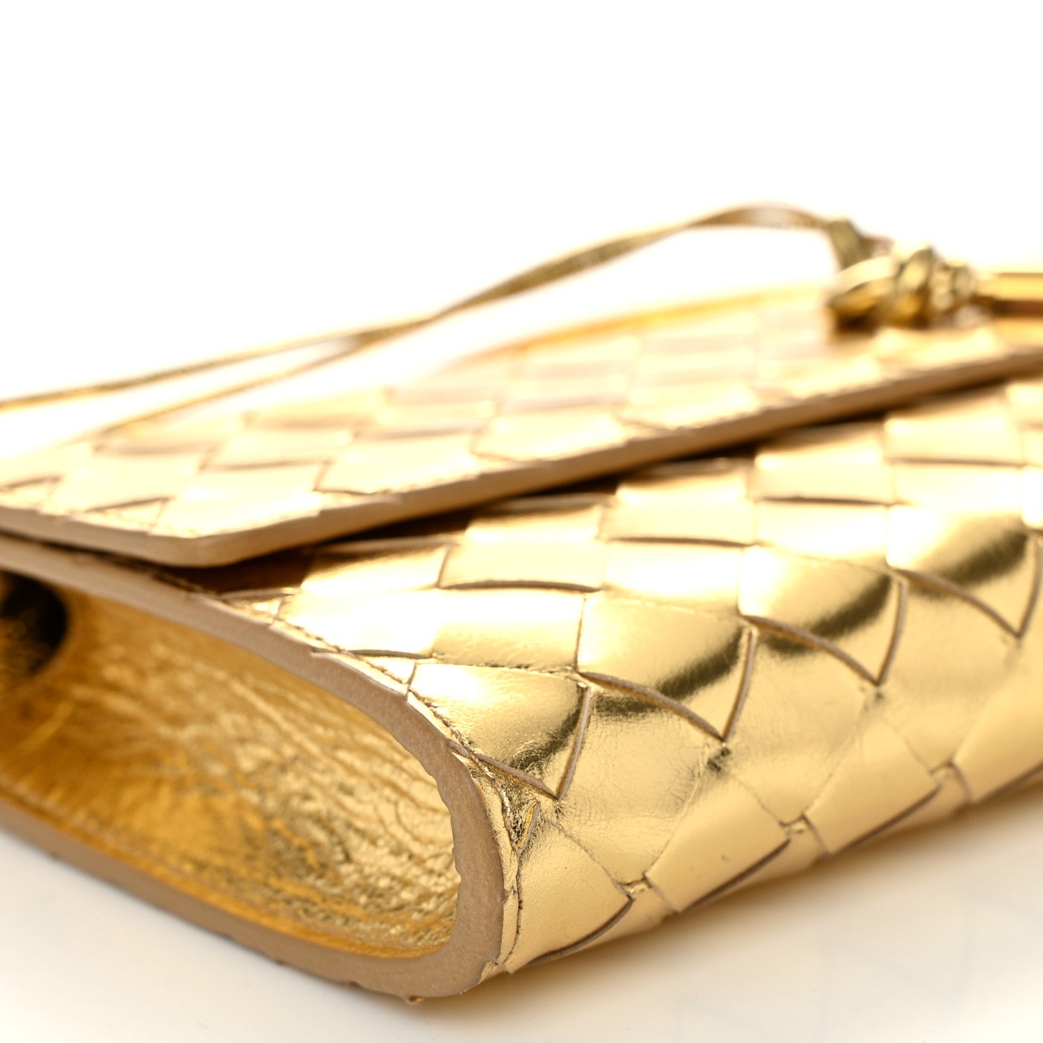 Bottega Veneta Metallic Lambskin Intrecciato Long Andiamo Top Handle Clutch Gold 9 of 10