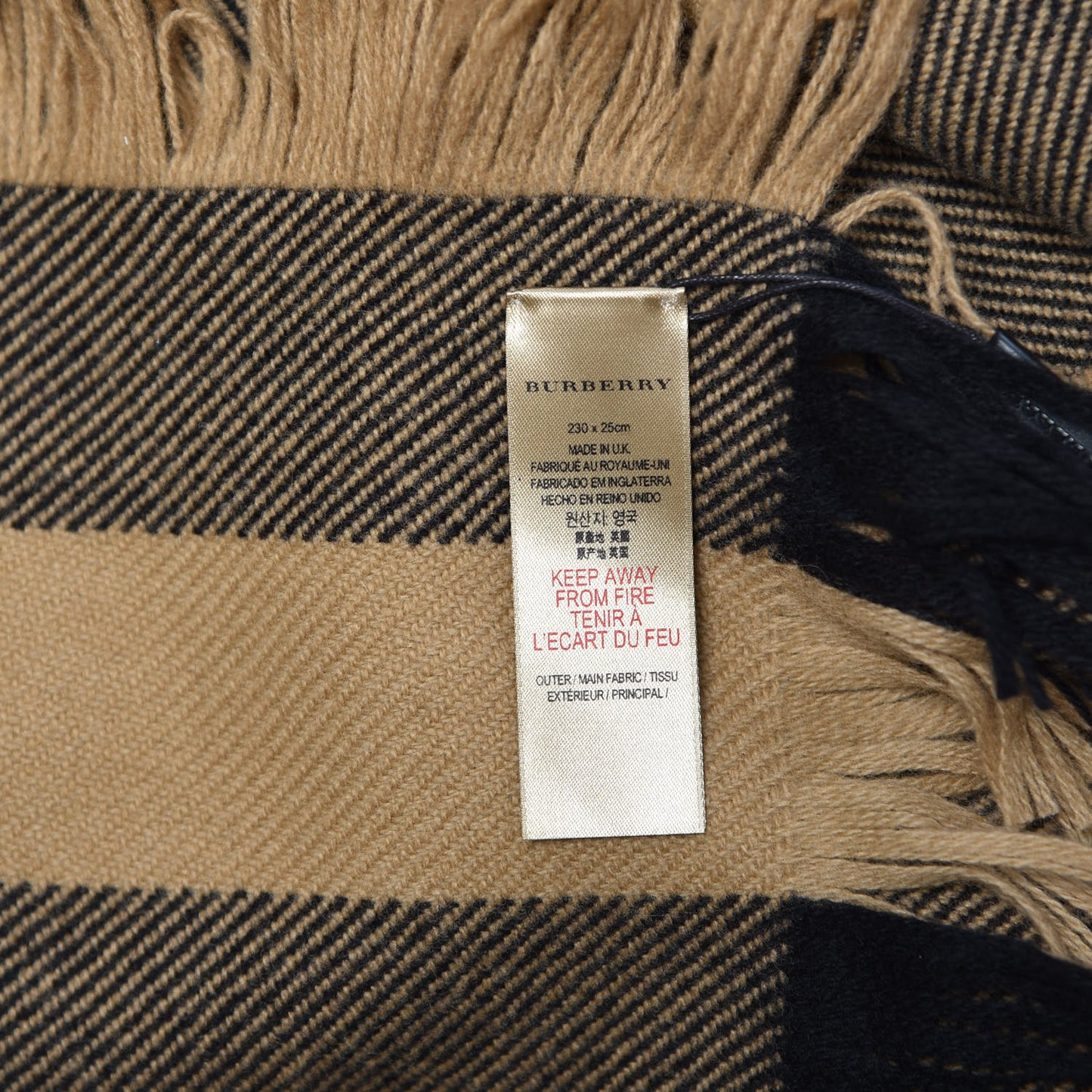 Wool Half Mega Check Fringe Scarf Camel
