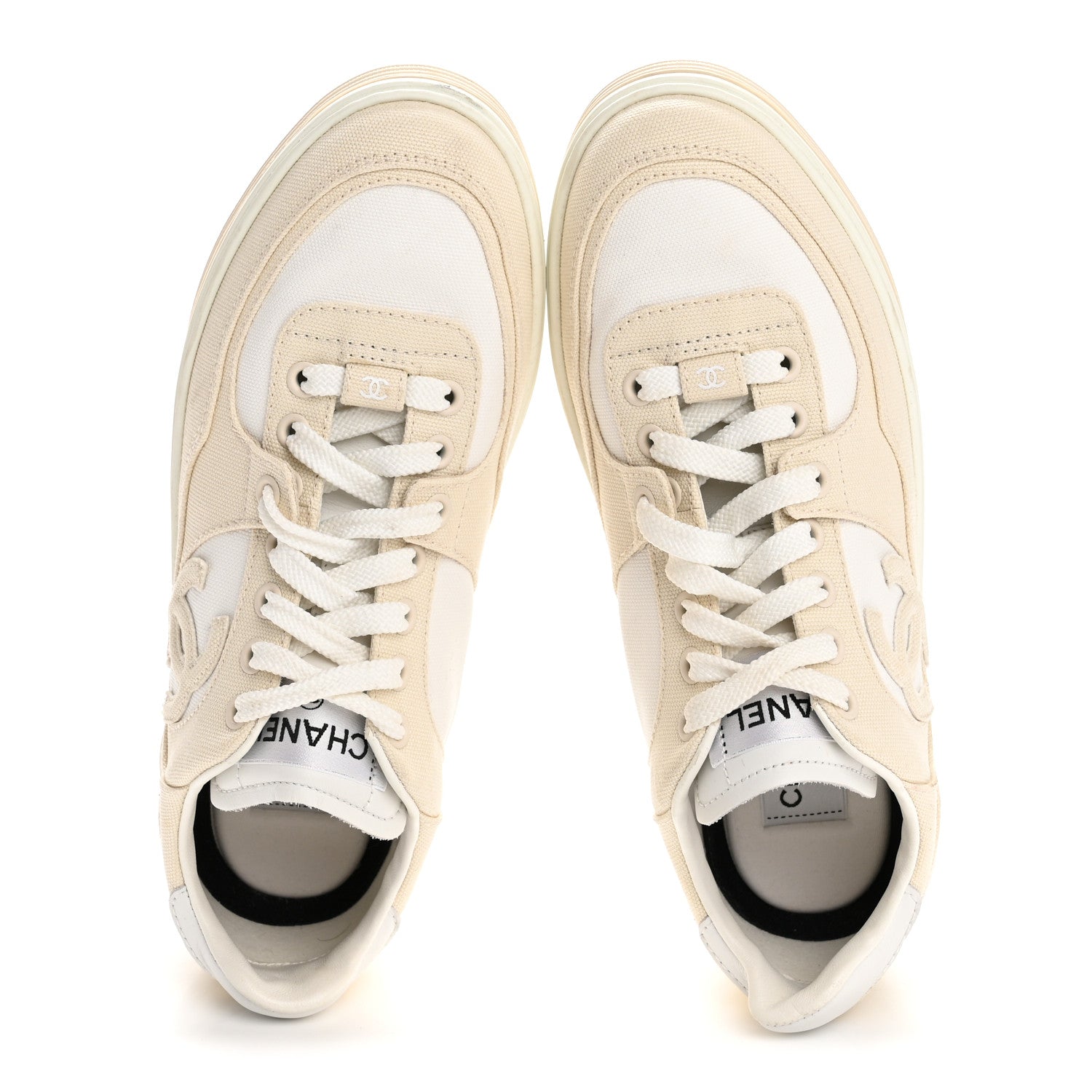 Chanel Cotton Sneakers 38.5 Beige White 6 of 27