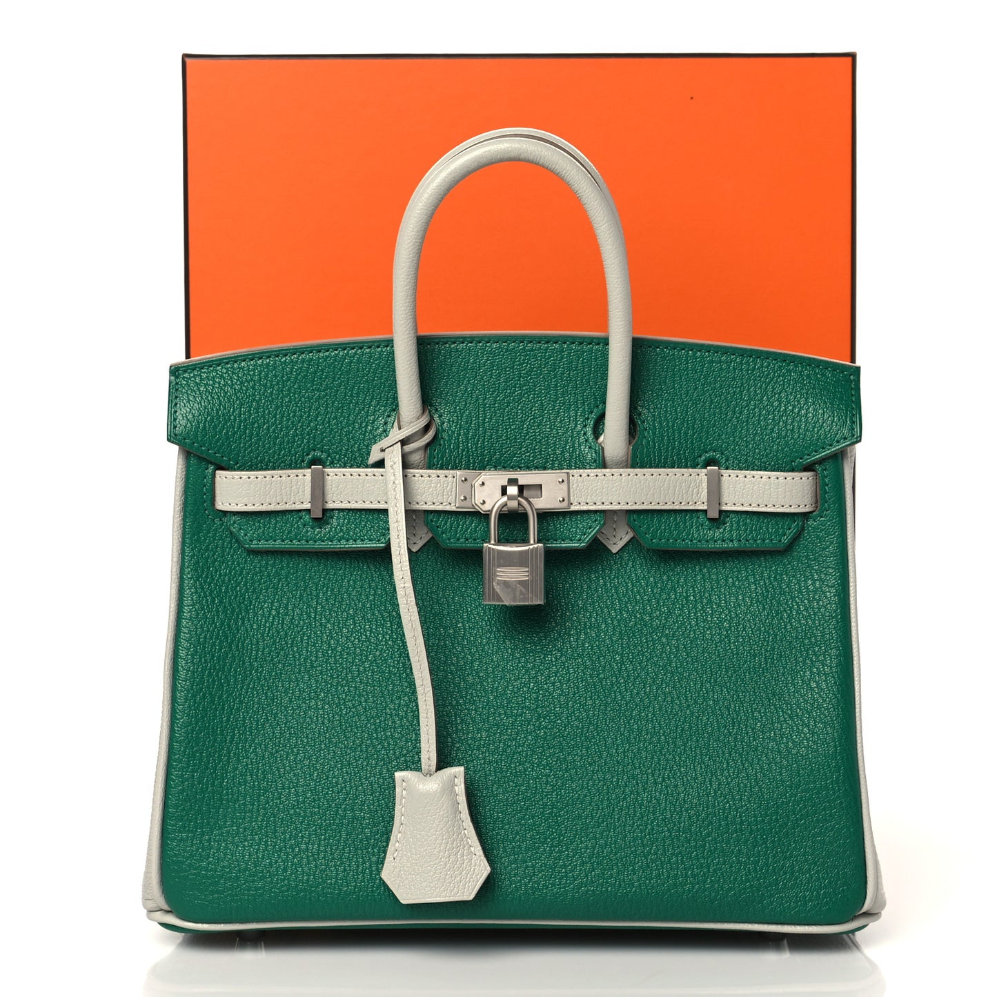 Chevre Mysore Horseshoe Birkin 25 Vert Vertigo Gris Perle