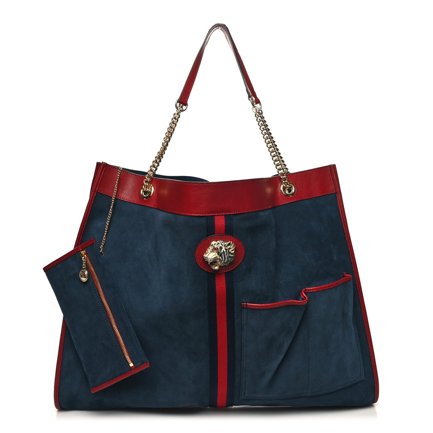 Suede Calfskin Maxi Rajah Chain Tote New Blue Romantic Cherry