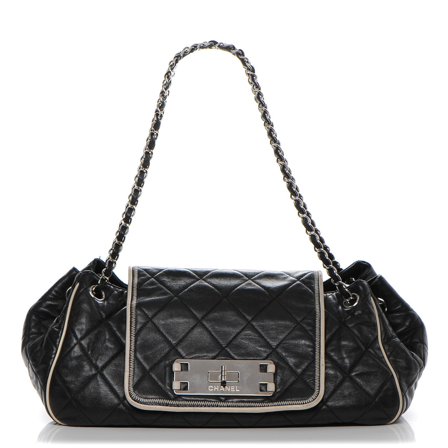 Lambskin Quilted East West Accordion Flap Black
