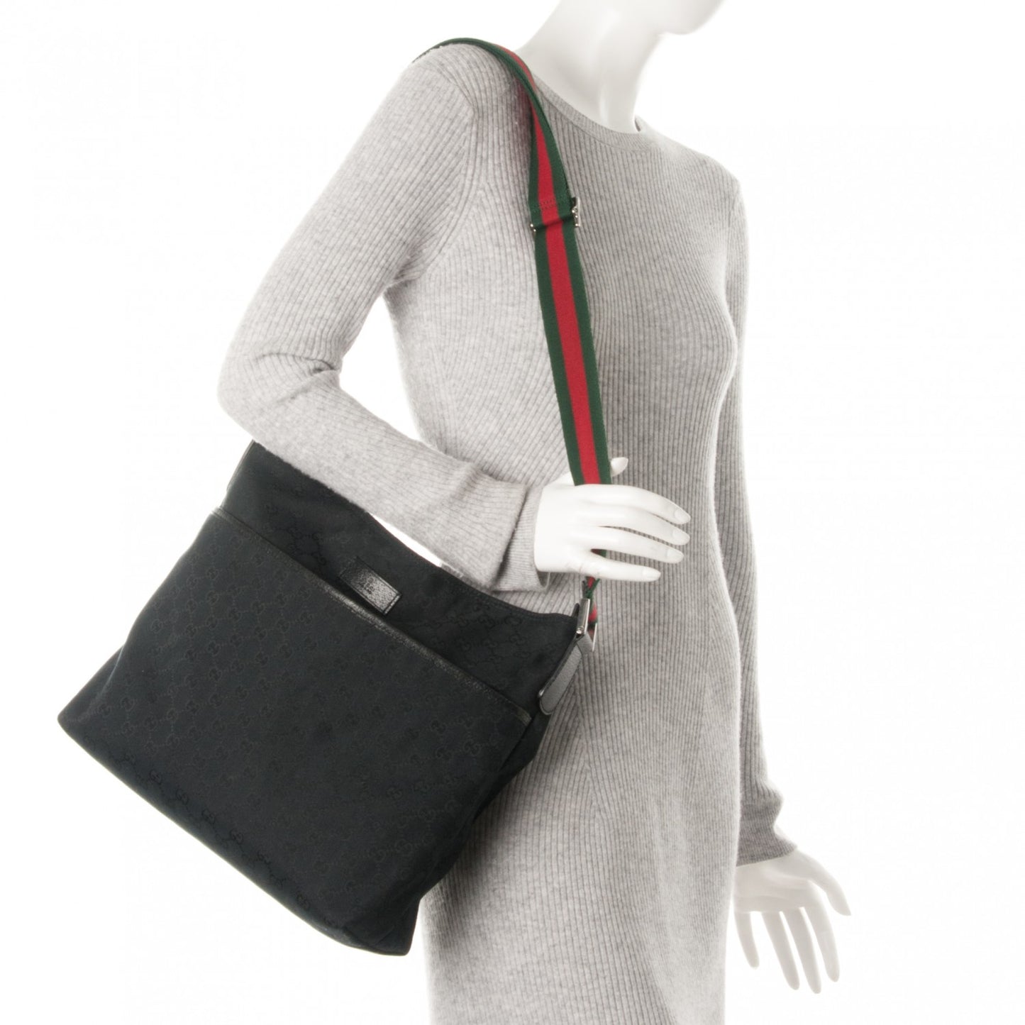 Monogram Web Medium Flat Messenger Bag Black