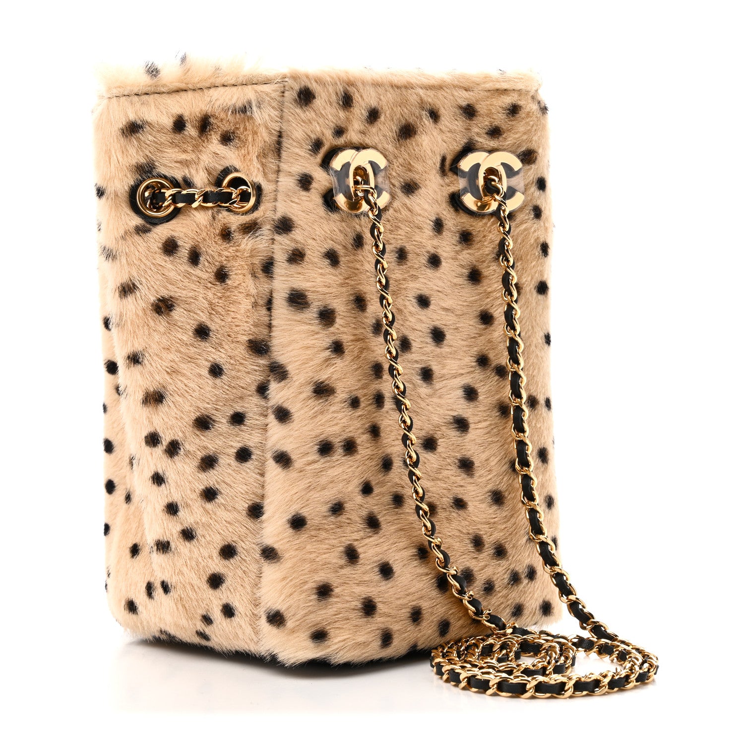 Chanel Pony Hair Cheetah Printed CC Chain Bucket Bag Light Beige Black 3 of 11