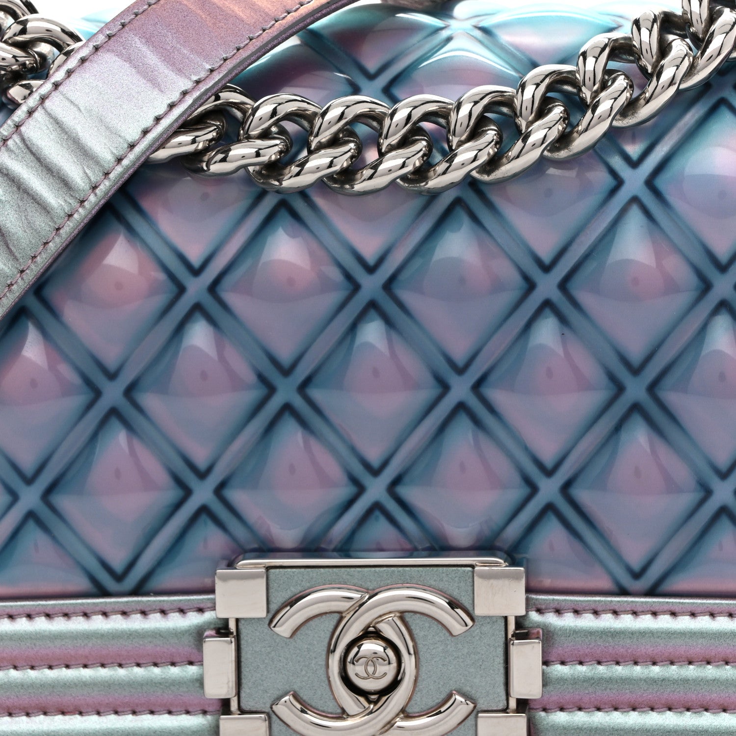 Chanel Iridescent Patent Calfskin PVC Quilted Small Boy Flap Light Purple 8 of 14