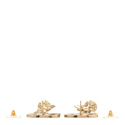 Chanel Metal Pearl Crystal CC Twist Teardrop Drop Earrings Gold 3 of 6