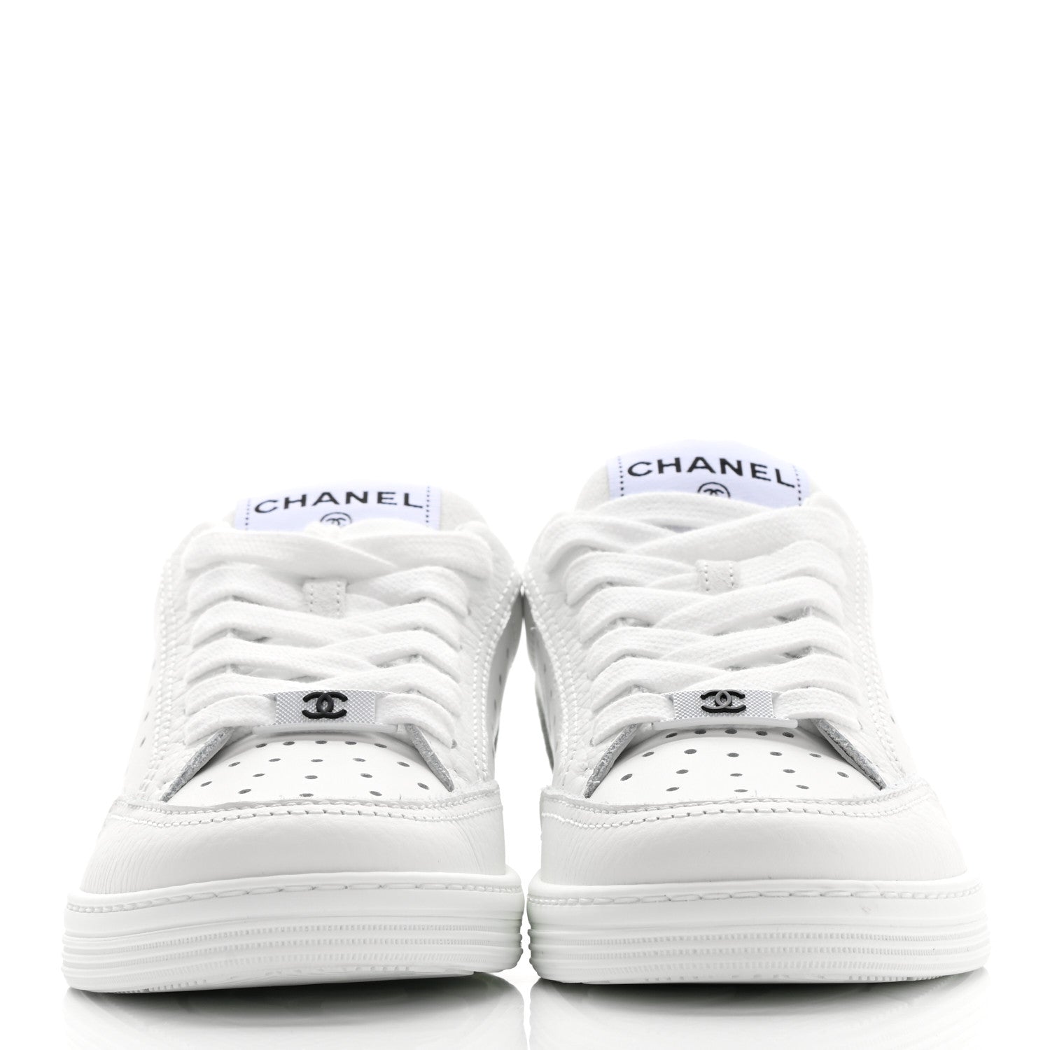 Chanel Grained Calfskin Fabric Womens Logo Sneakers 37.5 White 35 White 2 of 8