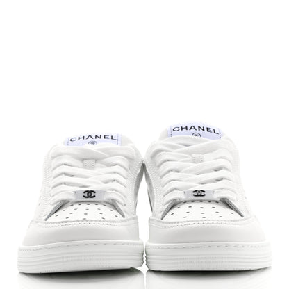 Chanel Grained Calfskin Fabric Womens Logo Sneakers 37.5 White 35 White 2 of 8