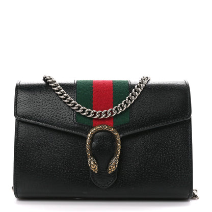 Gucci Calfskin Web Mini Dionysus Chain Wallet Black 1 of 12