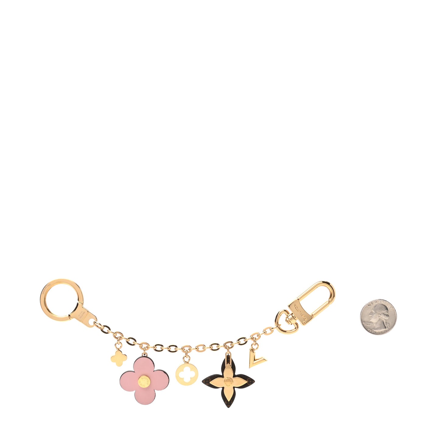 Brass Monogram Blooming Flowers Bag Charm Key Holder Rose Ballerine