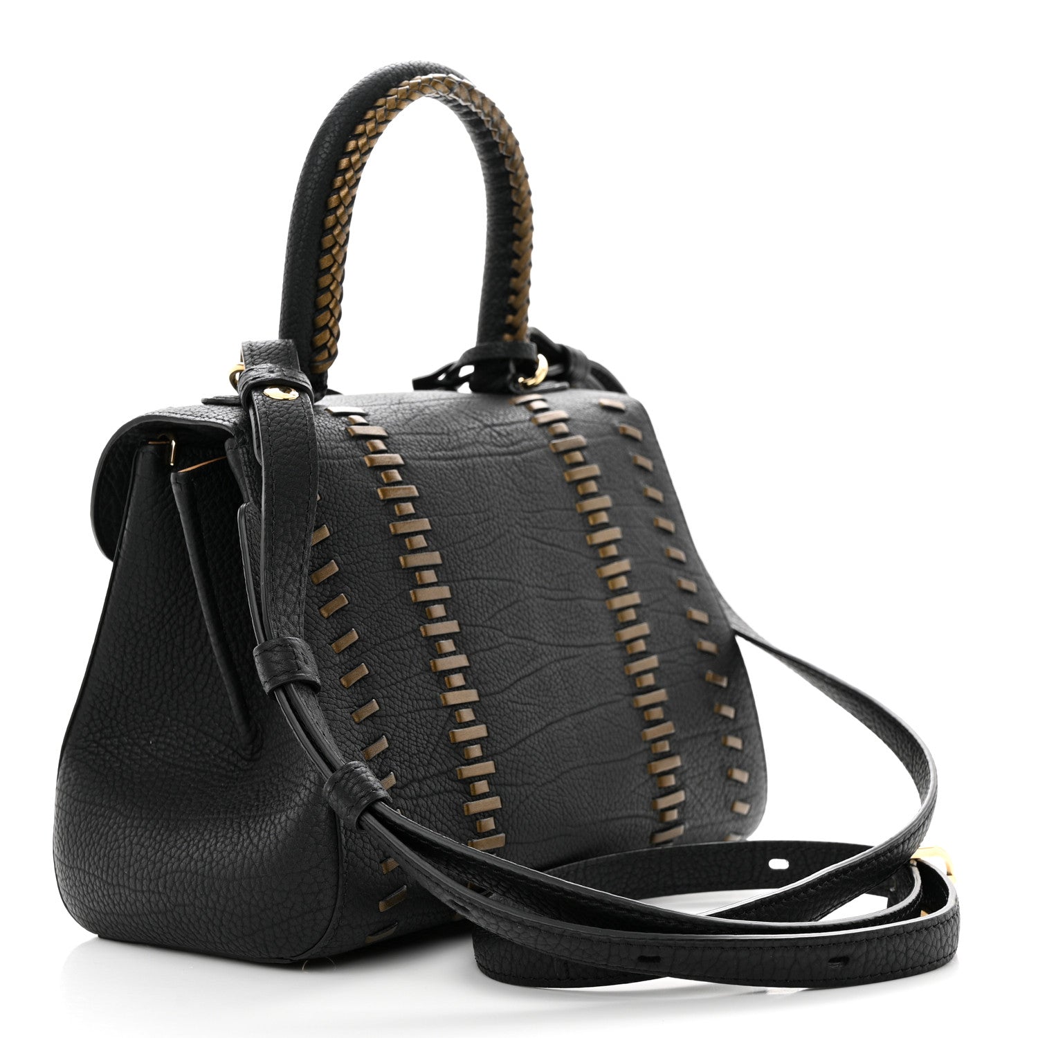 Delvaux Crispy Calfskin Tribal Stitch Mini Brillant Satchel Black Bronze 4 of 11