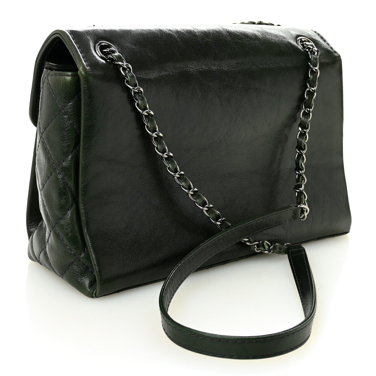 Calfskin Flap Bag Dark Green