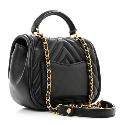 Chanel Lambskin Reverse Chevron Quilted Mini Round Top Handle Flap Black 3 of 11