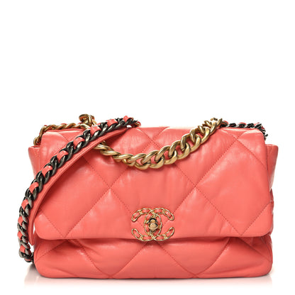 Chanel Lambskin Quilted Large Chanel 19 Flap Coral 1 of 12