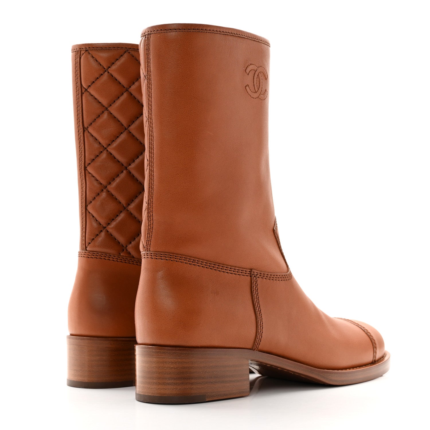 Chanel Calfskin CC Logo Mid Calf Boots 39 Caramel 4 of 15