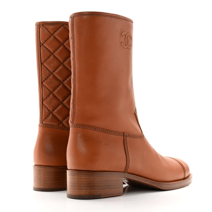Chanel Calfskin CC Logo Mid Calf Boots 39 Caramel 4 of 15