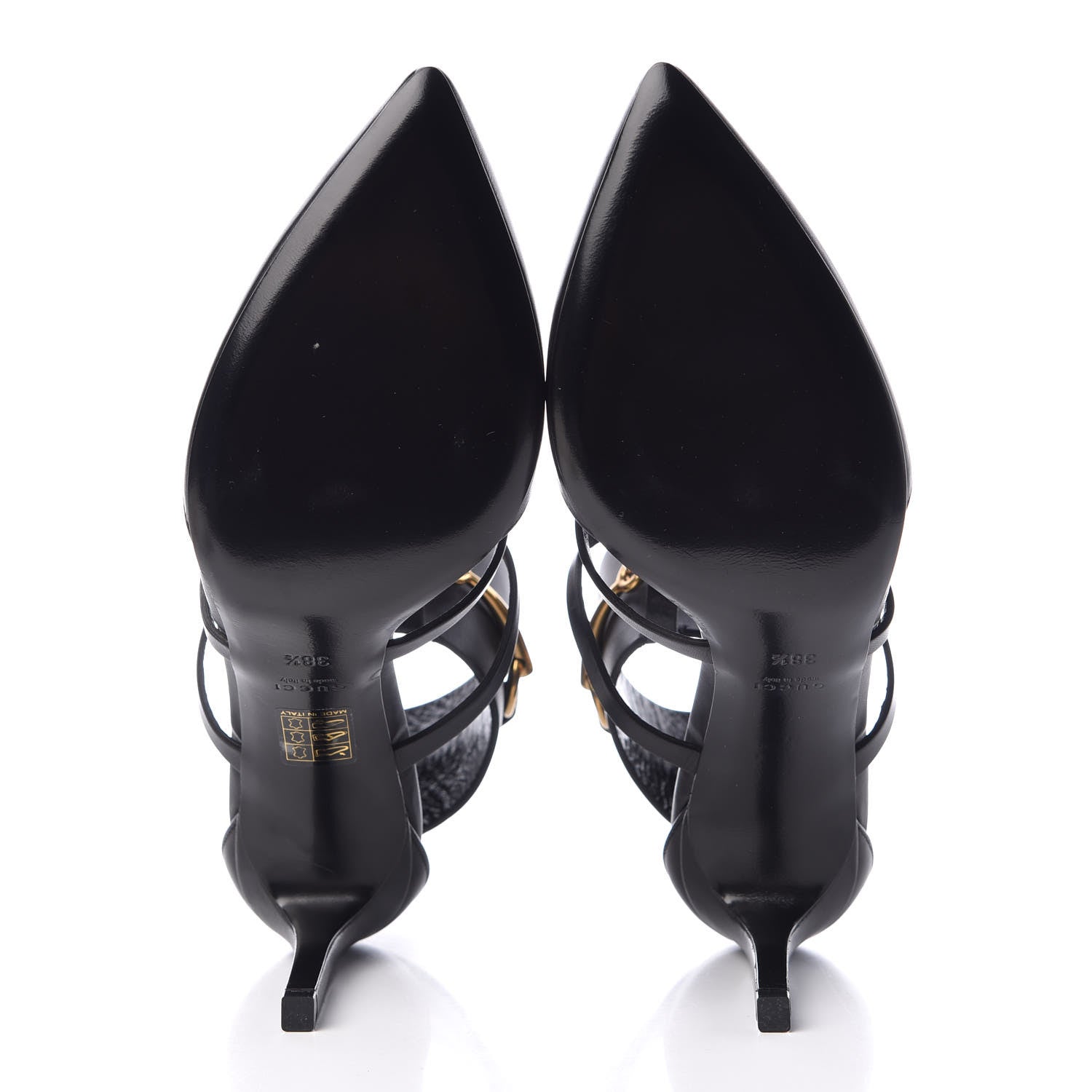 Gucci Calfskin Ursula Ankle Wrap Cage Pumps 38.5 Black 7 of 8