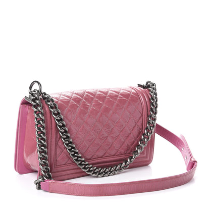 Chanel Distressed Patent Quilted Medium Boy Flap Pink 3 of 10