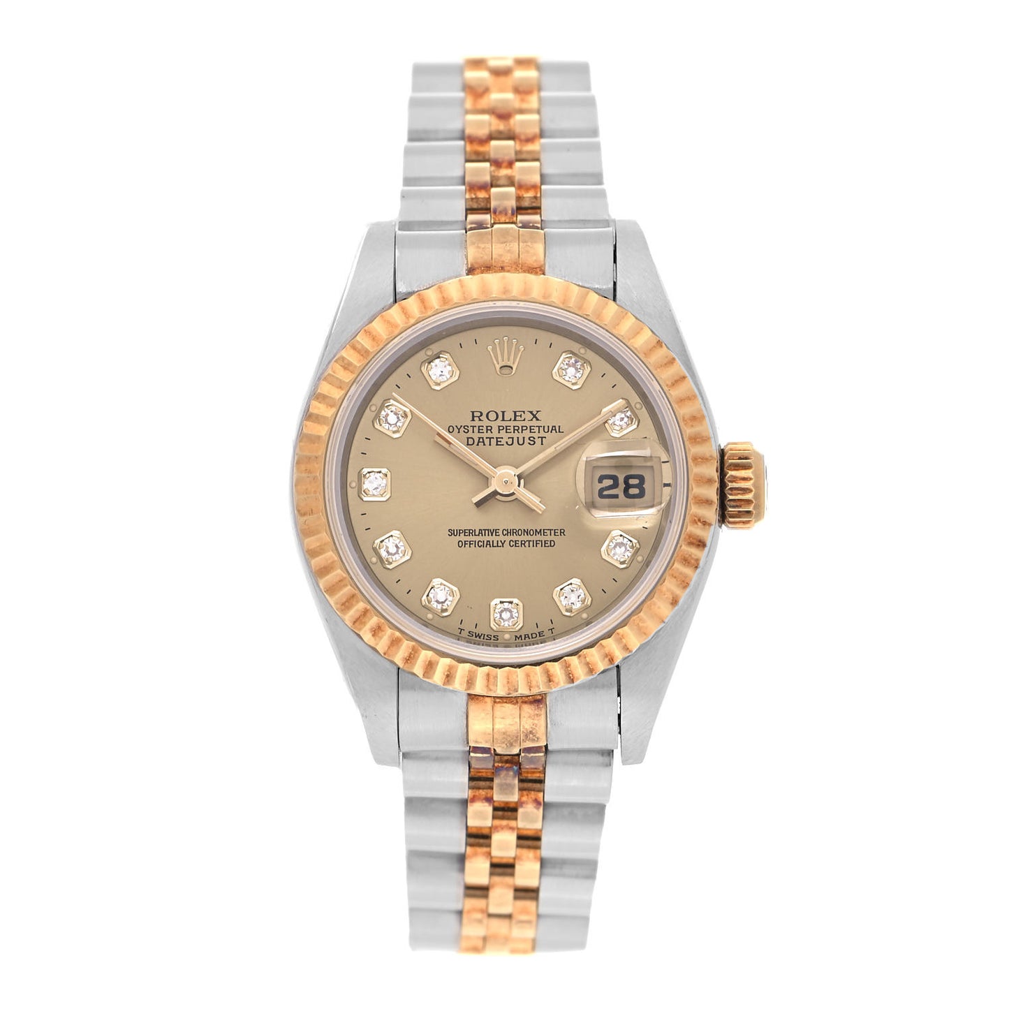 Stainless Steel 18K Yellow Gold Diamond 26mm Oyster Perpetual Datejust Watch Champagne 69173