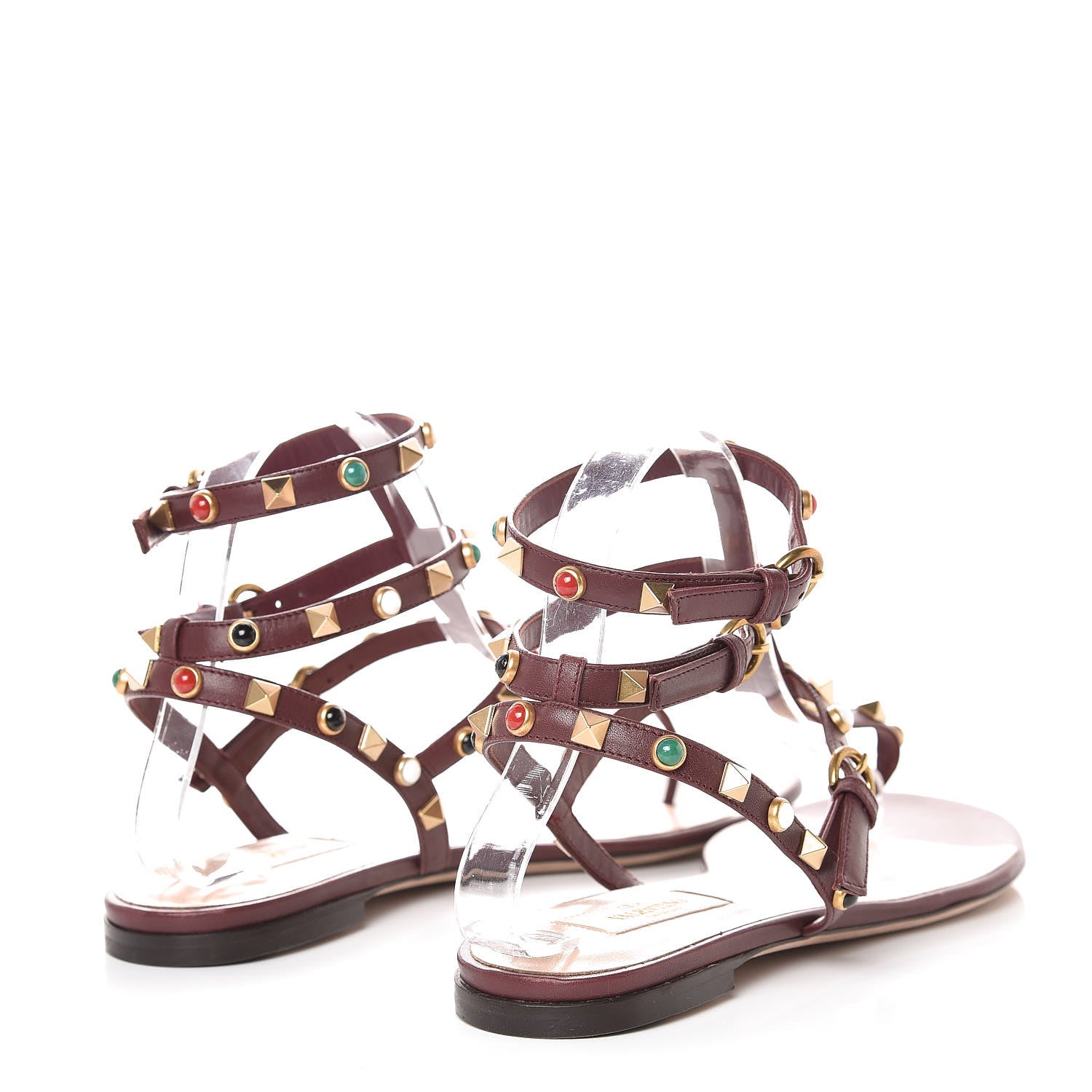 Valentino Garavani Calfskin Rockstud Rolling Cabochon Ankle Wrap Flat Thong Sandals 40 Cacao 4 of 7