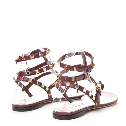 Valentino Garavani Calfskin Rockstud Rolling Cabochon Ankle Wrap Flat Thong Sandals 40 Cacao 4 of 7