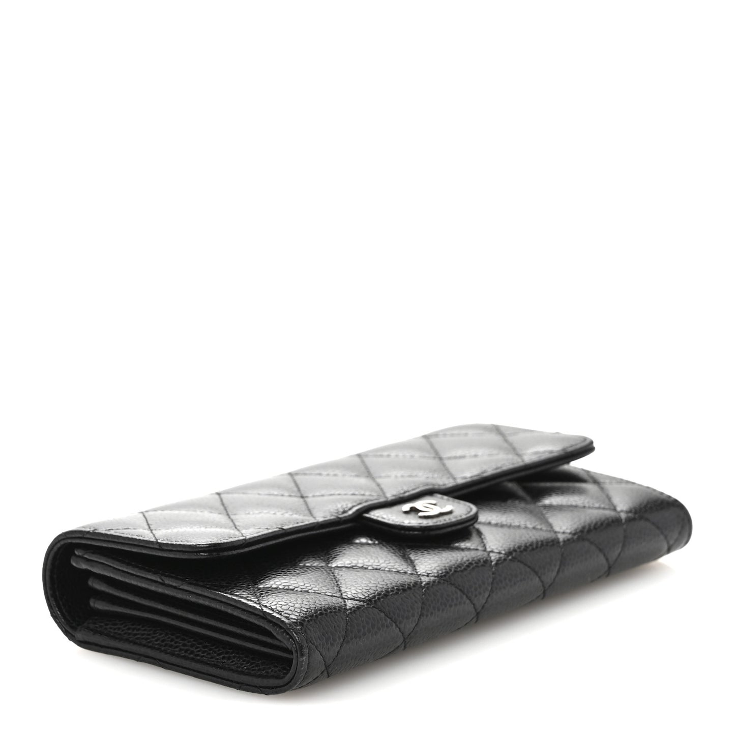 Caviar Quilted Large Gusset Flap Wallet Black